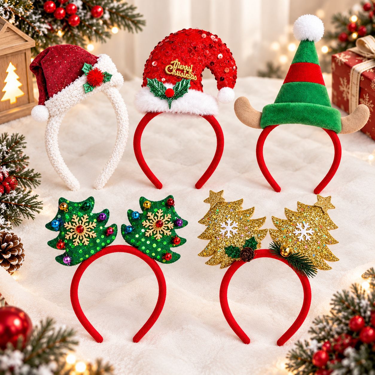 Reindeer Antlers Headband - Christmas Headband Santa Hat Plush Xmas